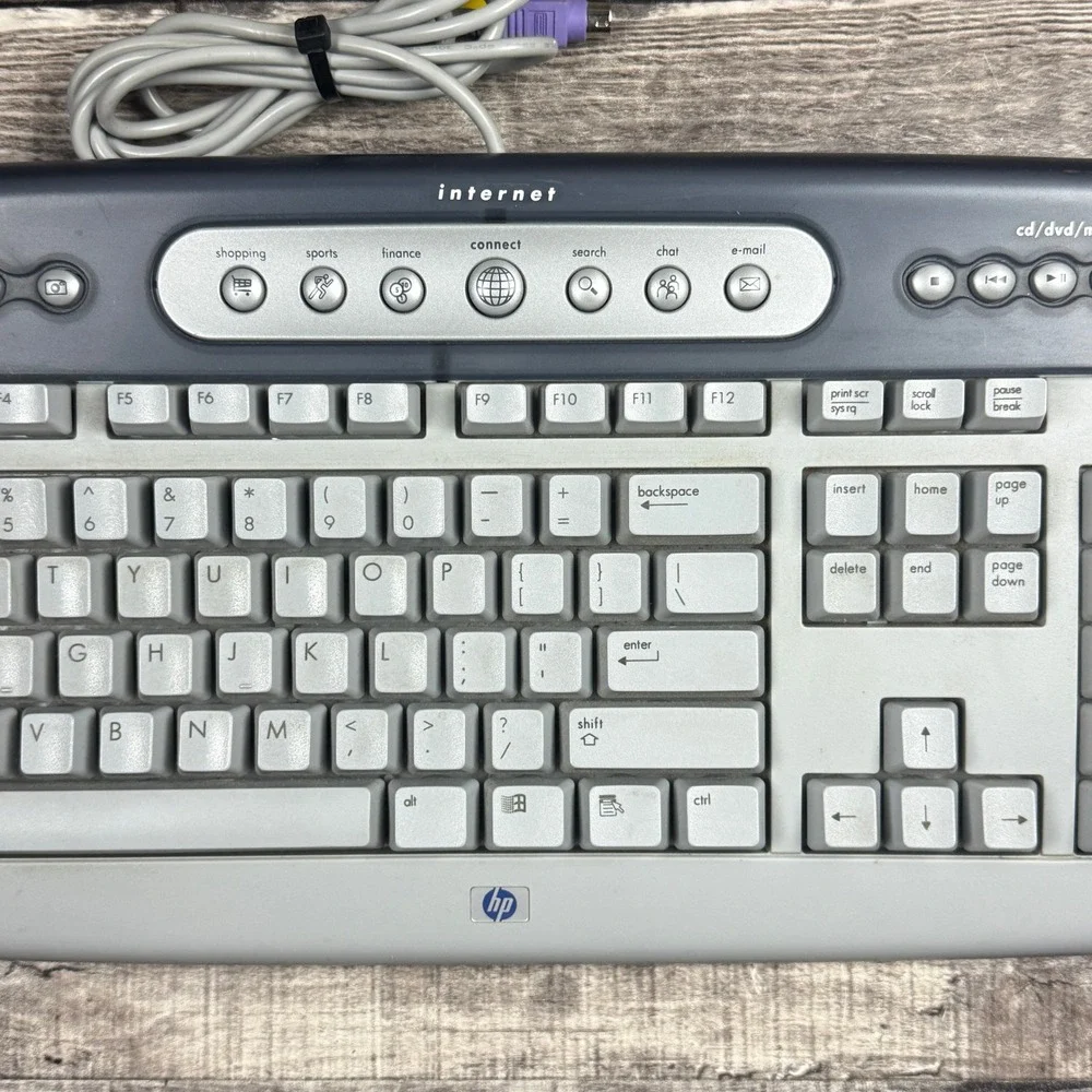 HP SK-2560 Internet Multimedia Keyboard PS/2 Wired Grey Navy 5185-1596 Vintage
